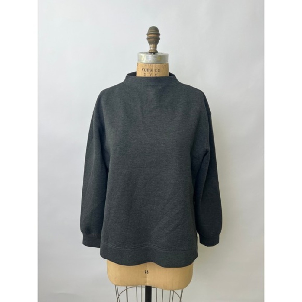 Club Monaco Womens Mock Neck Side Slit Sweatshirt Charcoal Gray Heather Medium